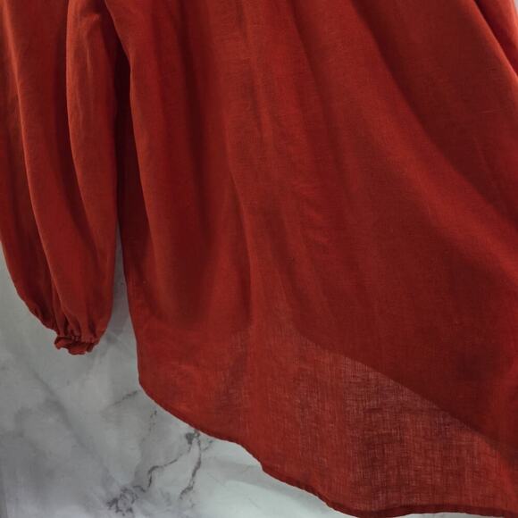 Anthropologie Shirt Womens Small Orange Popover Button Linen Maeve Peasant Audie - Picture 8 of 14